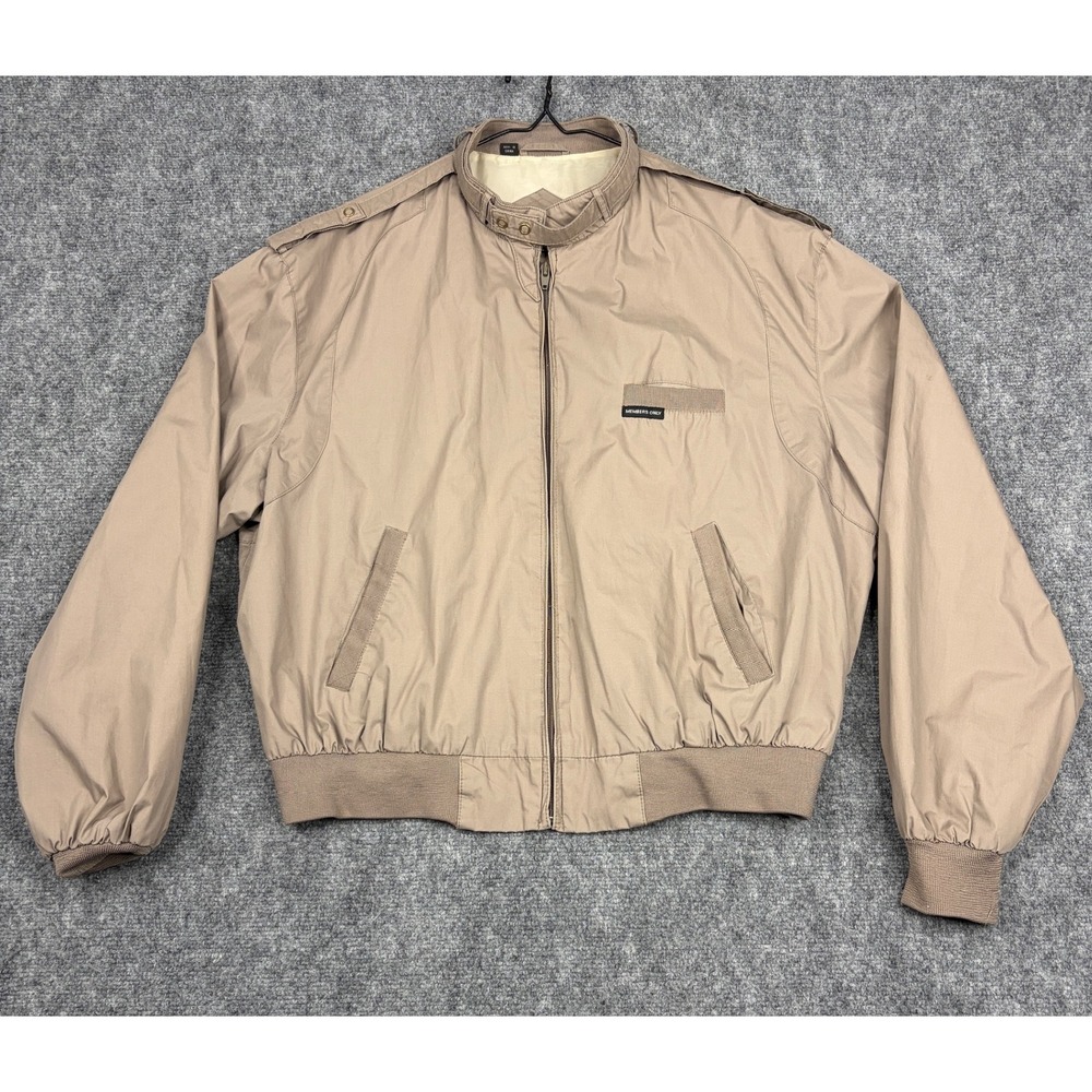 Members Only Mens Iconic Racer Jacket Tan Khaki Size 46 Vintage Style Bomber